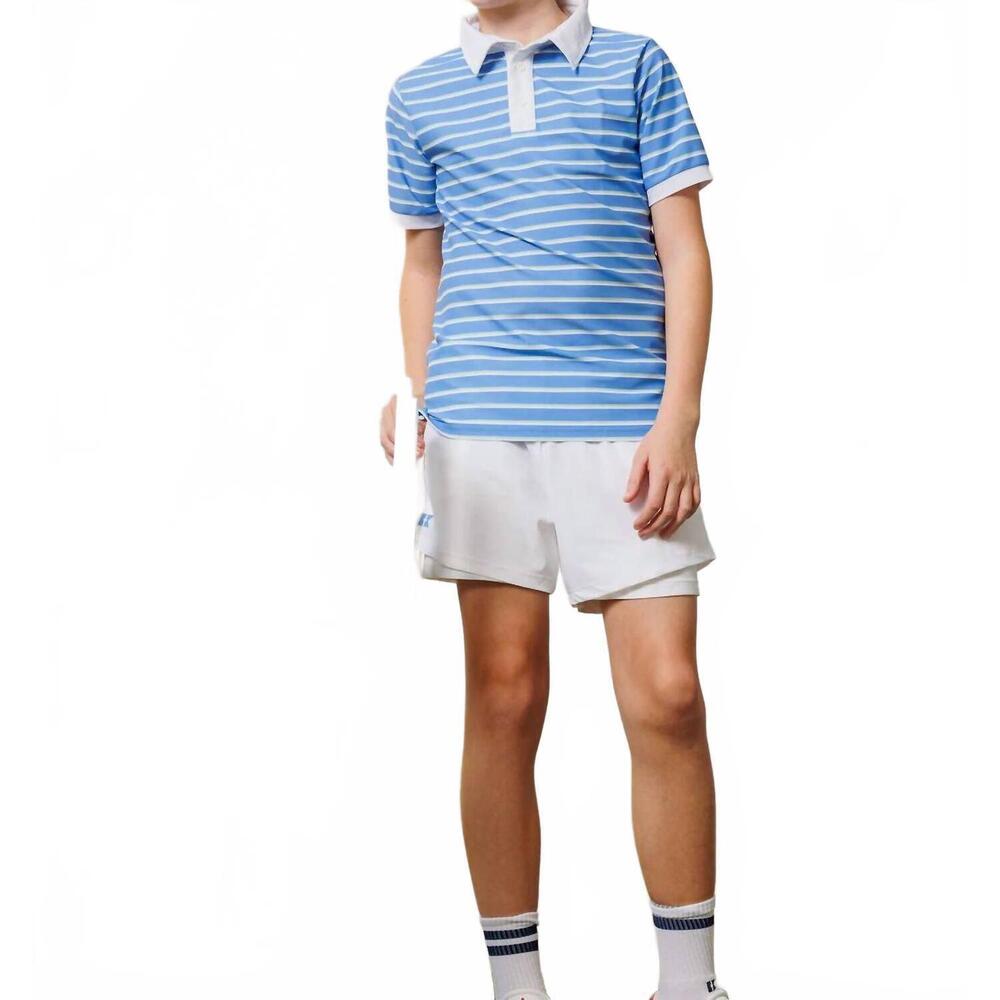 NEW COURTSIDE KIDS baseline stripe polo shirt in sky blue